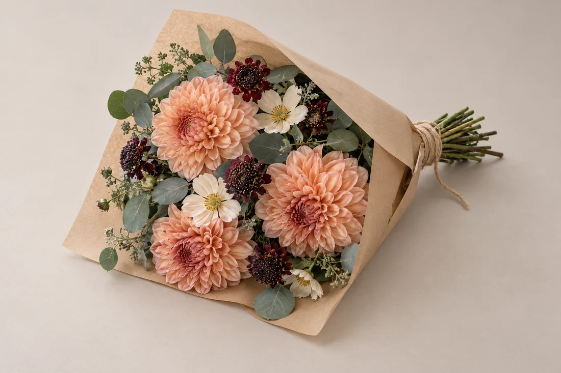 Bouquet de fleurs mis en valeur sur un fond clair, exemple de visuel produit